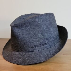 Stetson Geneva Trilby Hat In Blue Linen - Size Medium